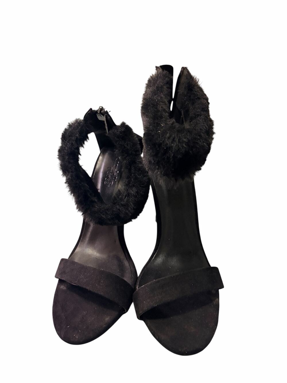 Charlotte Russe Black Faux-Suede Fuzzy Ankle-Strap Heels